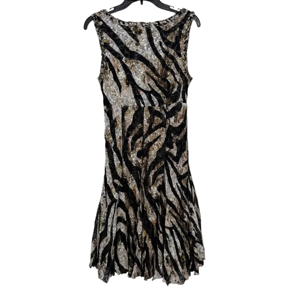Vintage Alberto Makali Dress Medium Brown Zebra Leopard Nylon Blend Boho - Picture 2 of 8